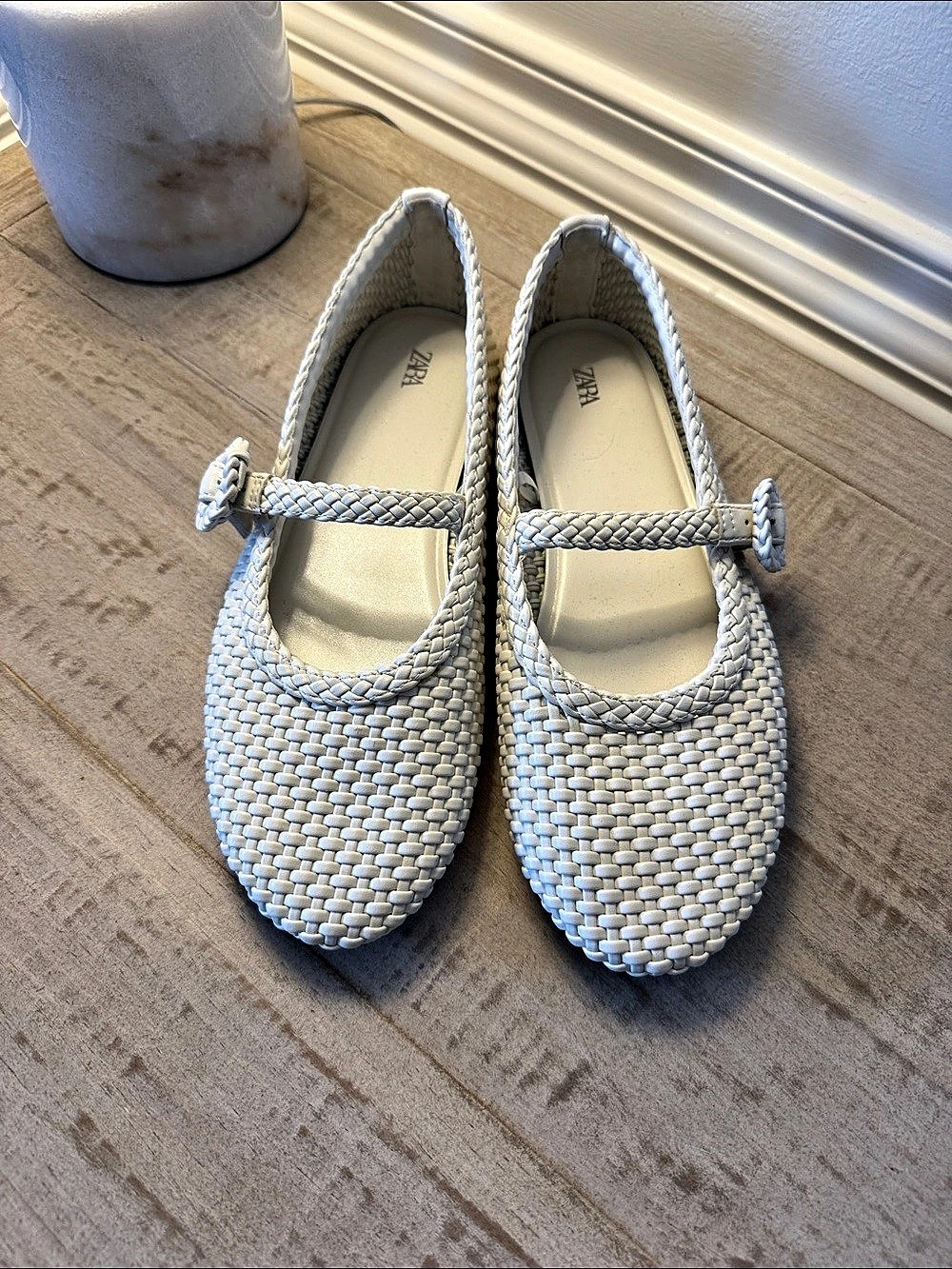 Zara Raffia Effect Ballet Flats White